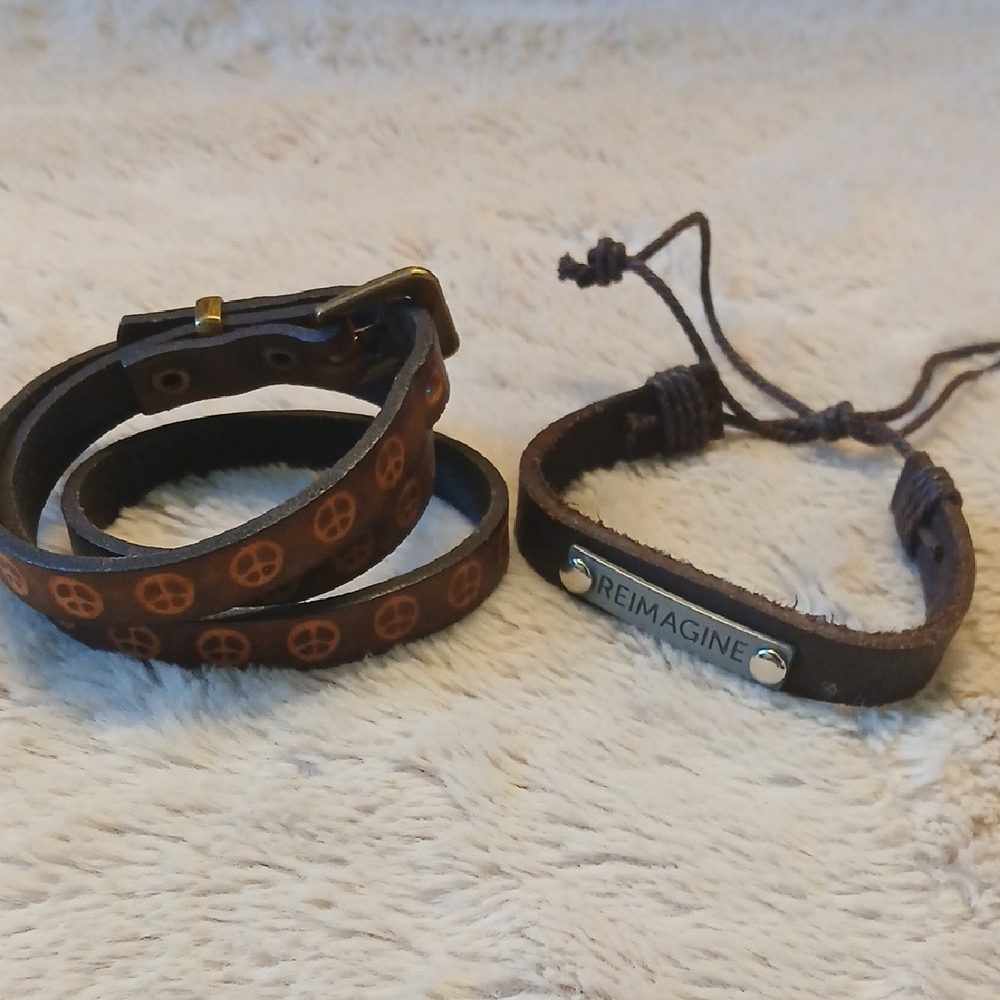 Set of 2 Brown Leather Bracelets